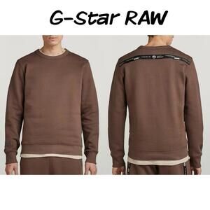 NWT G-STAR RAW Men’s 100% Cotton Logo Tape Sweatshirt in Rain Drum Brown - SMALL